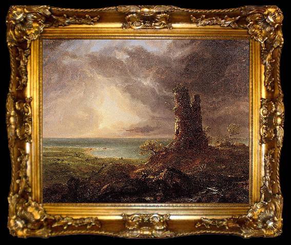 framed  Thomas Cole Romantic Landscape with Ruined Tower, ta009-2